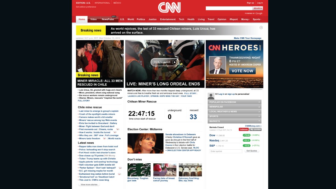 CNN homepage, 2010.