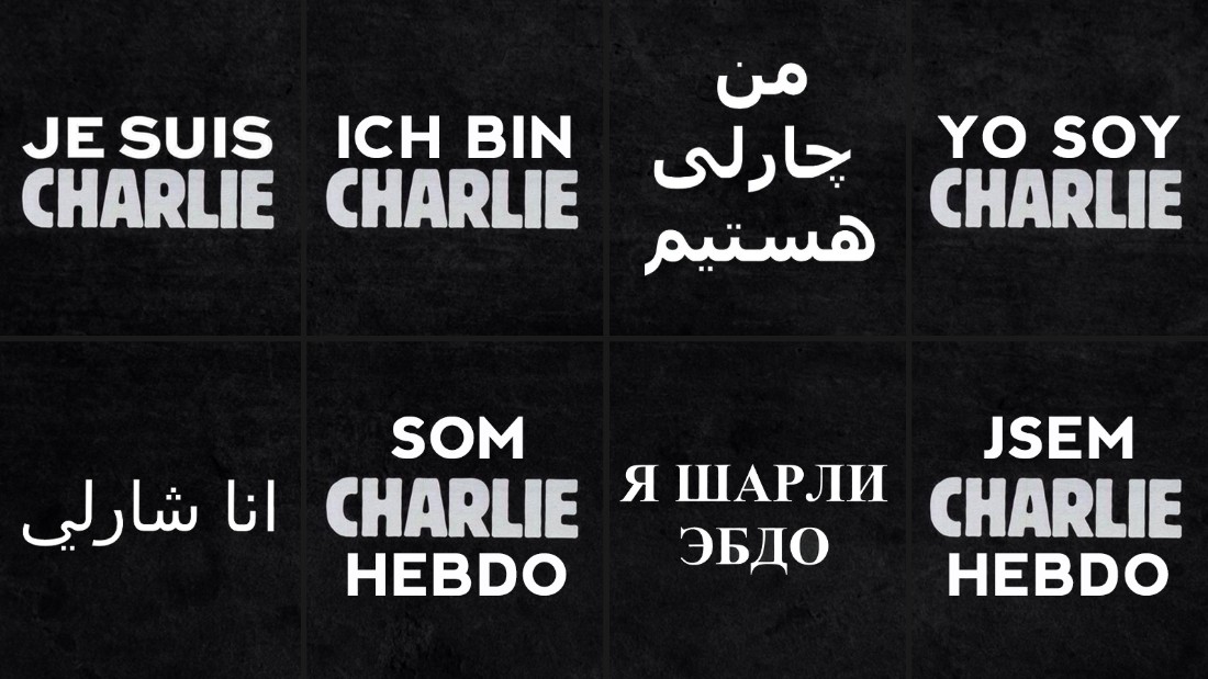 A rallying cry against the gunman attack was &quot;Je Suis Charlie,&quot; or &quot;I Am Charlie,&quot; in reference to the weekly satirical magazine&#39;s title, Charlie Hebdo. This is translated versions found on the Charlie Hebdo website.