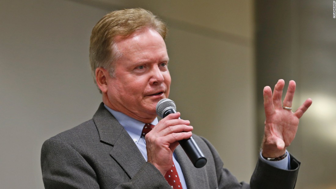 Former US Sen. Jim Webb, D-Va., gestures during a talk at the AP Day at the Capitol in Richmond, Va., Wednesday, Dec. 3, 2014. 