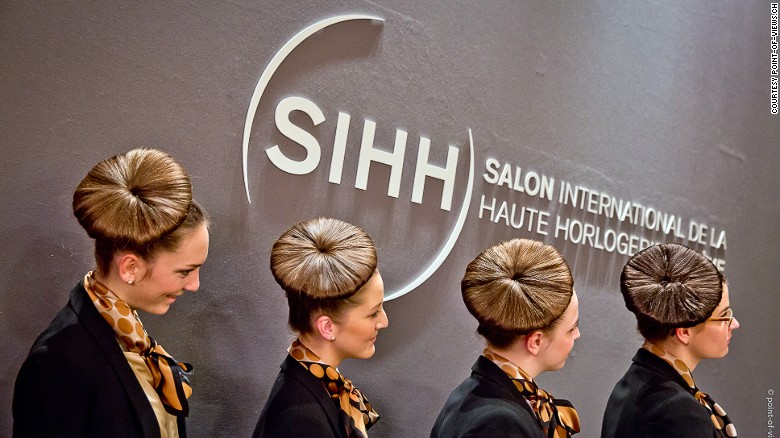 Attendees at SIHH were greeted by  neatly dressed hostesses, whose hair had even been fashioned to the shape of a watch.