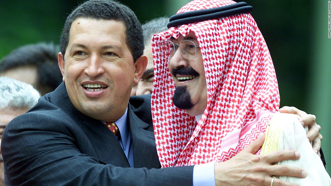 Venezuelan President Hugo Chavez hugs Prince Abdullah during a summit in Caracas, Venezuela, in - 150122194407-07-saudi-king-chavez-2000-super-169