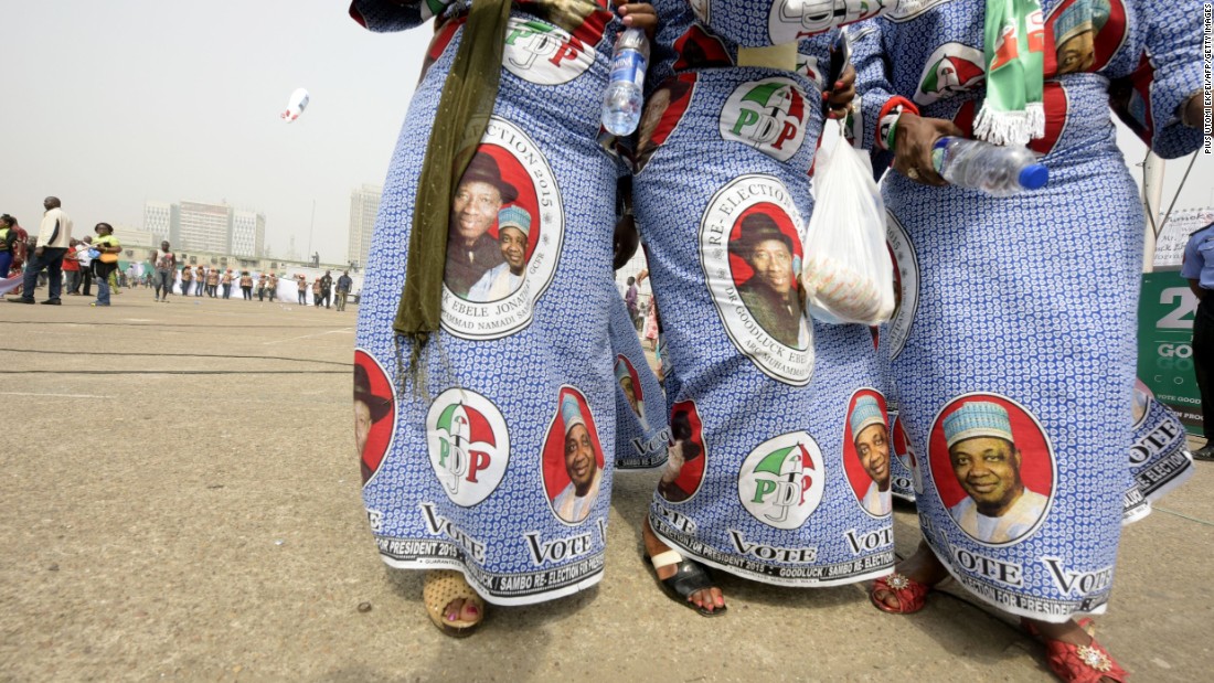 Female supporters of President Goodluck Jonathan and the People's Democratic Party (PDP) march at a rally in Lagos on January 8.