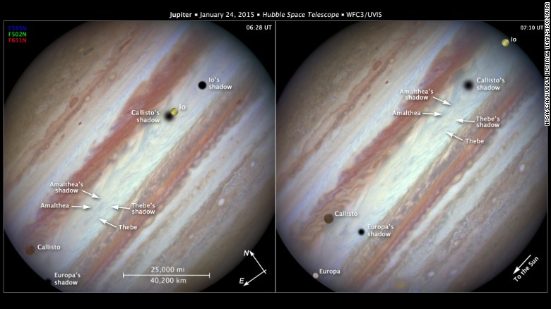 El Hubble captura un eclipse solar triple en Júpiter