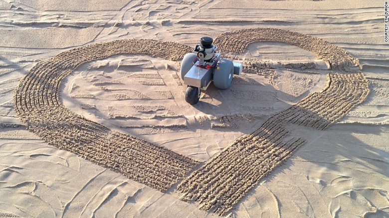 The laser-based positioning system allows the BeachBot to draw accurately down to the millimeter.