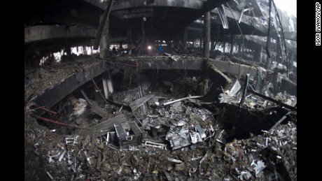 Rubble and debris cover the airport in Donetsk on Wednesday, January 21.