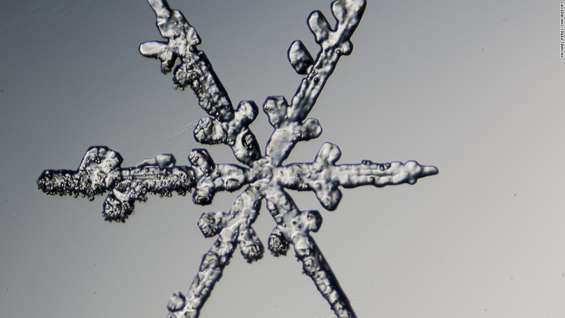 To keep the flakes from melting quickly, Peres says "everything has to be cold," from the catching tray and the velvet, to the slide and the microscope.