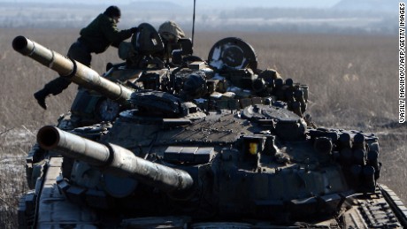Pro-Russian separatists take position near Uglegorsk, Ukraine, on February 18.