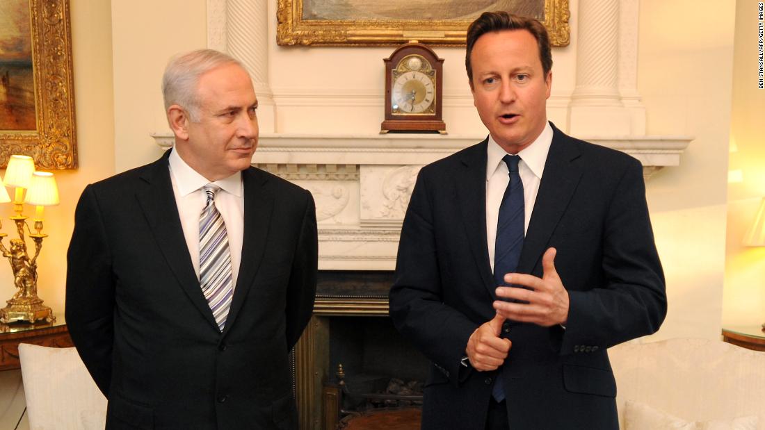 British Prime Minister David Cameron welcomes Netanyahu to 10 Downing Street in London on May 4, 2011.