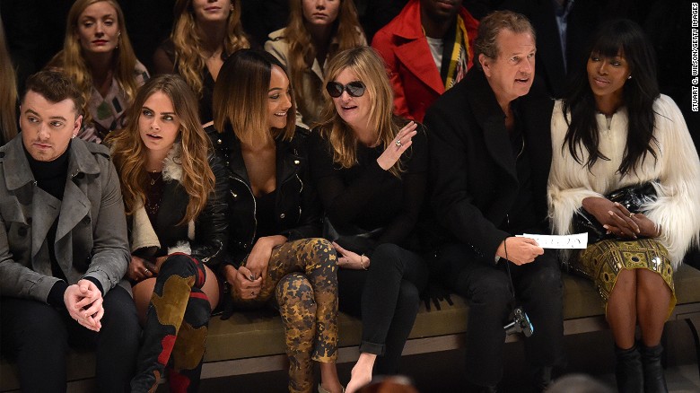 The front row at Burberry caused as much of a stir (if not more) than the clothes themselves. Sam Smith, Cara Delevingne, Jourdan Dunn, Kate Moss, photographer Mario Testino and Naomi Campbell were all in attendance. (Dunn and Campbell are faces of the brand's Spring/Summer 2015 campaign.) 