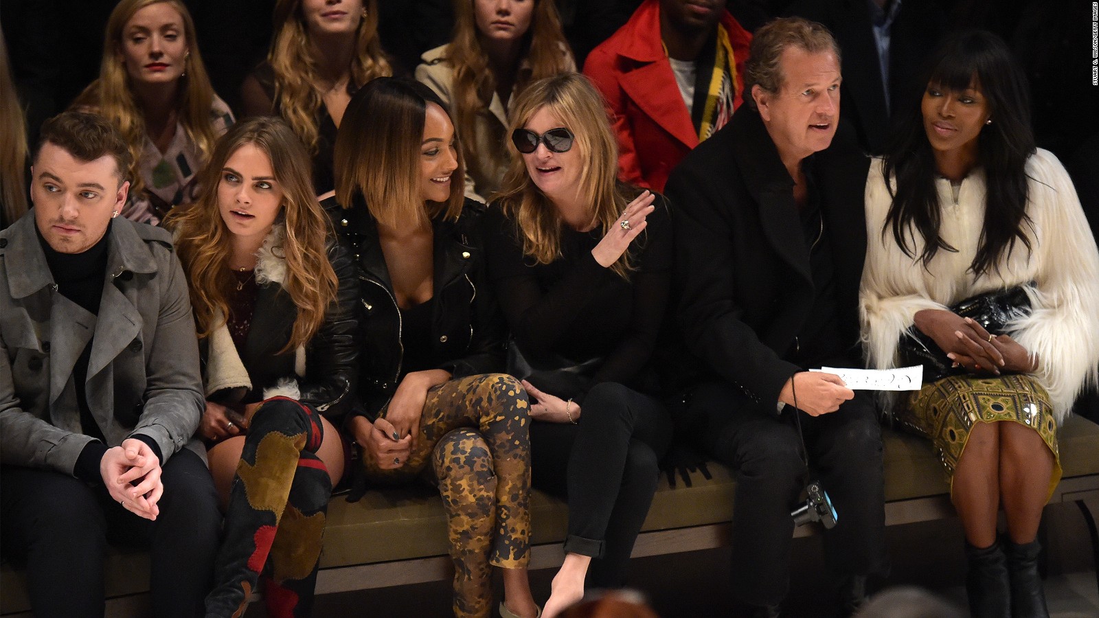The front row at Burberry caused as much of a stir (if not more) than the clothes themselves. Sam Smith, Cara Delevingne, Jourdan Dunn, Kate Moss, photographer Mario Testino and Naomi Campbell were all in attendance. (Dunn and Campbell are faces of the brand's Spring/Summer 2015 campaign.)