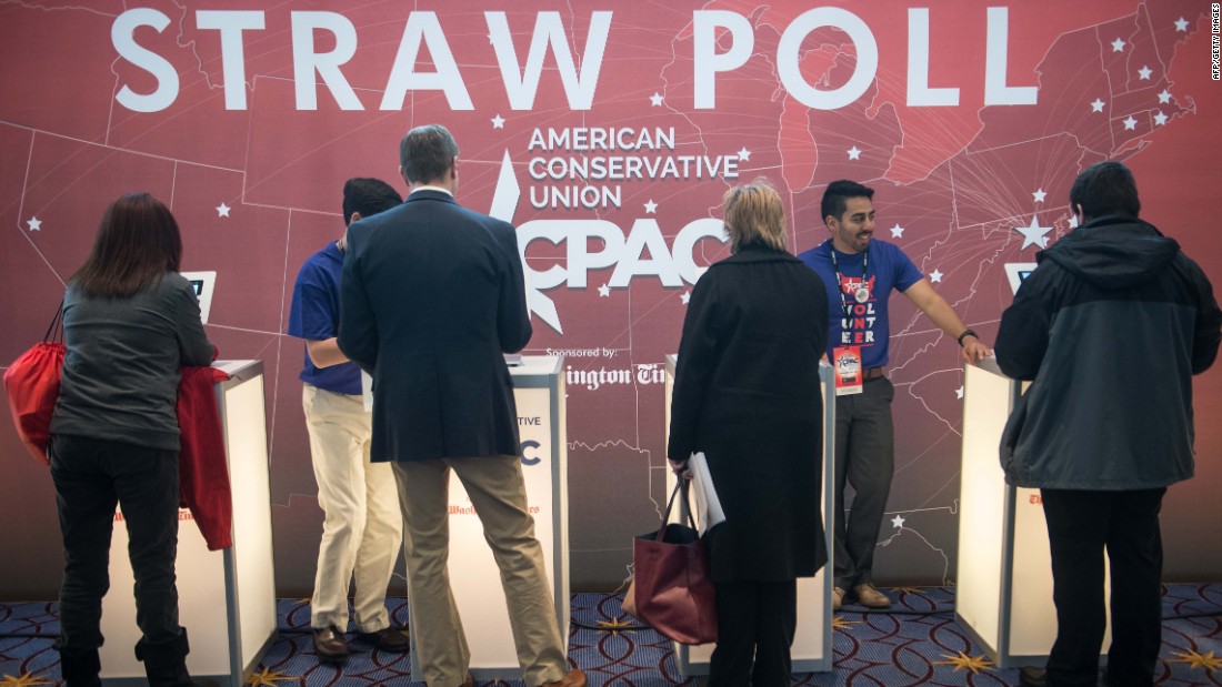People take part in a 'straw poll' to pick the conservative candidate for the 2016 US presidential election.