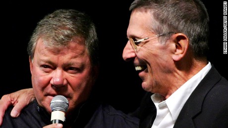 Caption:LAS VEGAS - AUGUST 19: Actor/directors and original Star Trek series co-stars William Shatner (L) and Leonard Nimoy speak to fans at the fifth annual official Star Trek convention at the Las Vegas Hilton August 19, 2006 in Las Vegas, Nevada. (Photo by Ethan Miller/Getty Images)