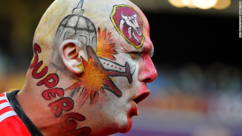 Turin hosted the Europa League final in May 2014 -- here a Benfica fan wears face paint depicting the Superga air disaster. 
