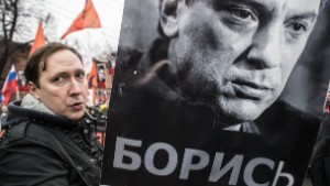 MOSCOW, RUSSIA - MARCH 01: People march in memory of Russian opposition leader and former Deputy Prime Minister Boris Nemtsov on March 01, 2015 in central Moscow, Russia. 