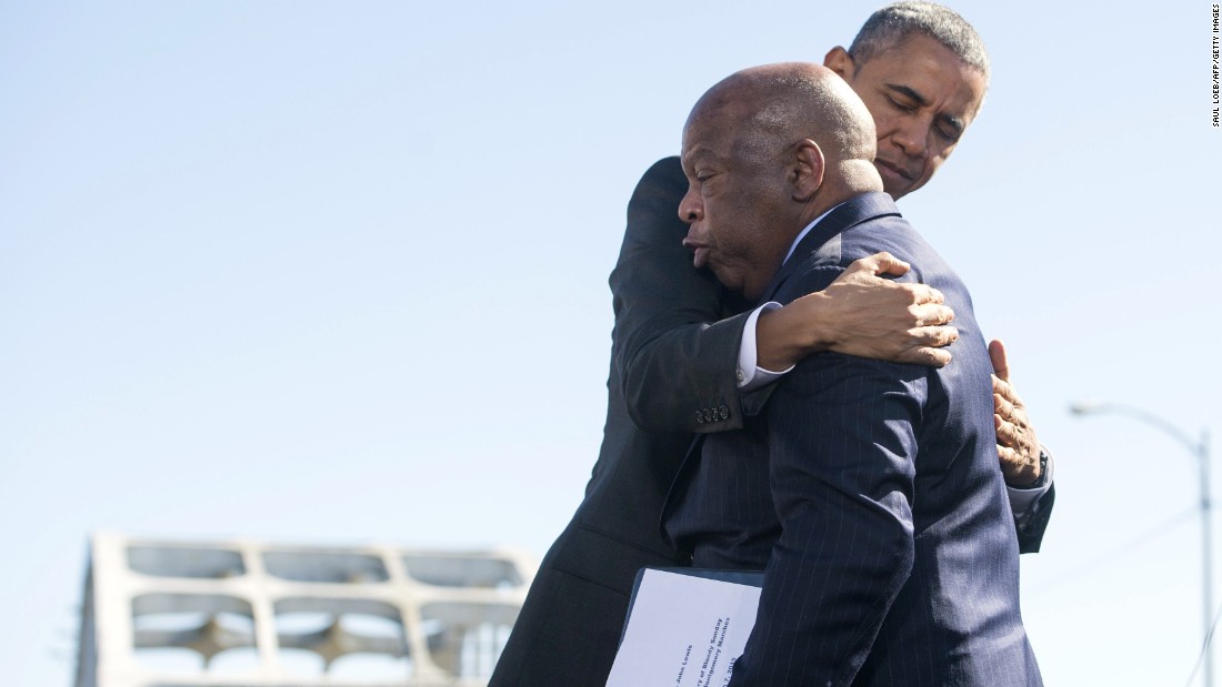 President Obama hugs U.S. Rep. John Lewis, one of the original marchers at Selma 50 years ago.