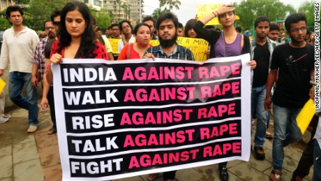 Indian Bollywood stars take part in a protest march against the gang-rape of a female photographer in Mumbai on August 25, 2013. 