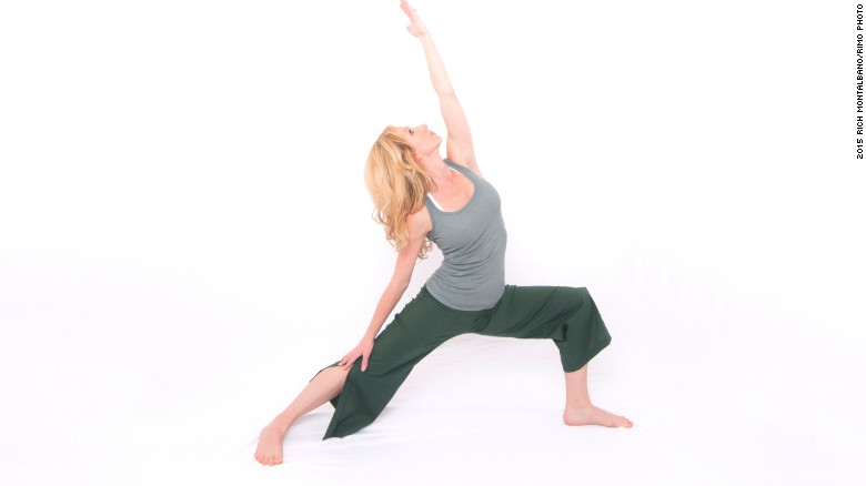 <strong>Reverse warrior: </strong>This enhances hip and shoulder mobility, opens the chest, strengthens and lengthens the core, promotes knee stability and increases leg strength and flexibility.
