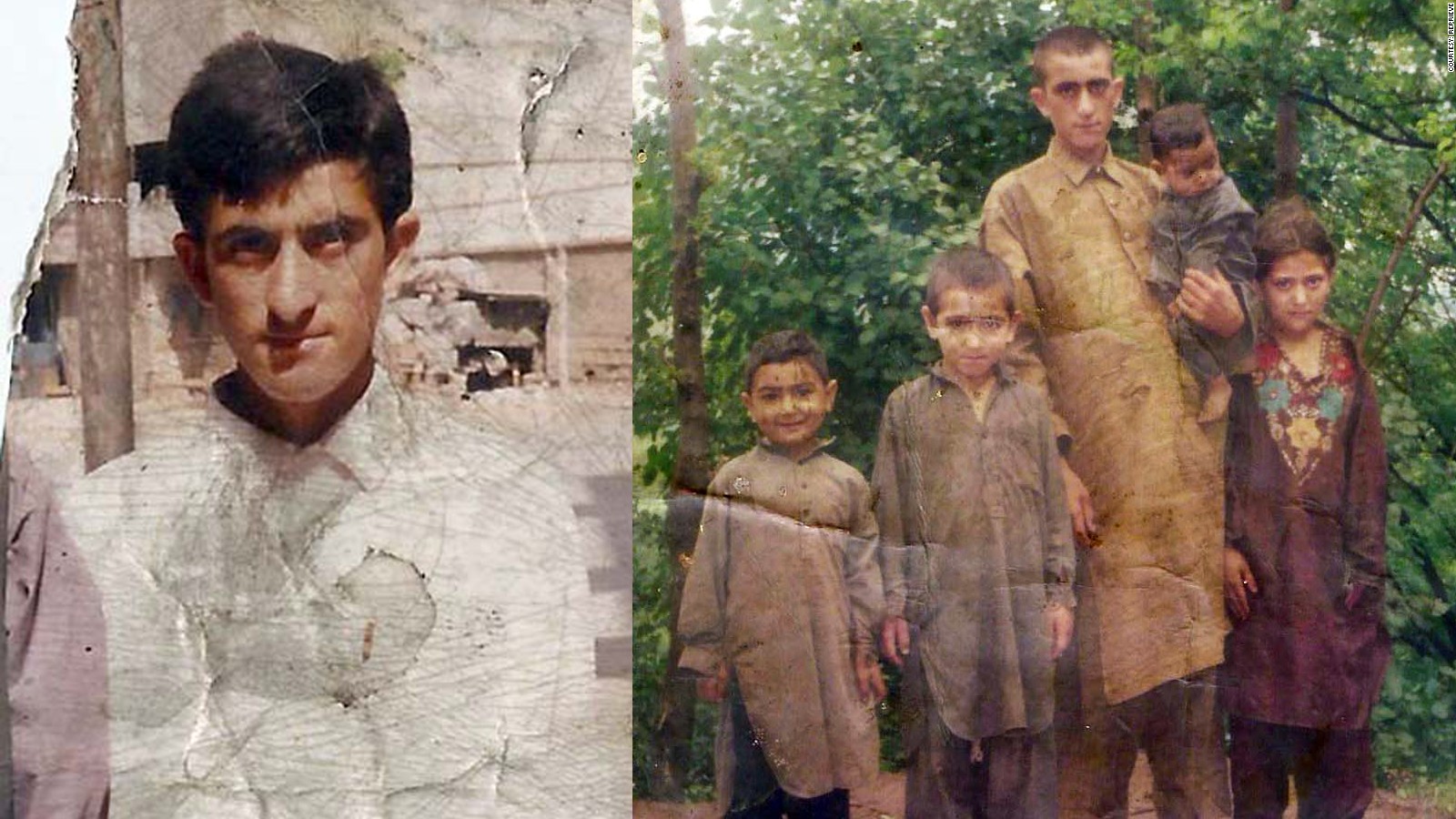 Shafqat Hussain, left, and with his family, right.