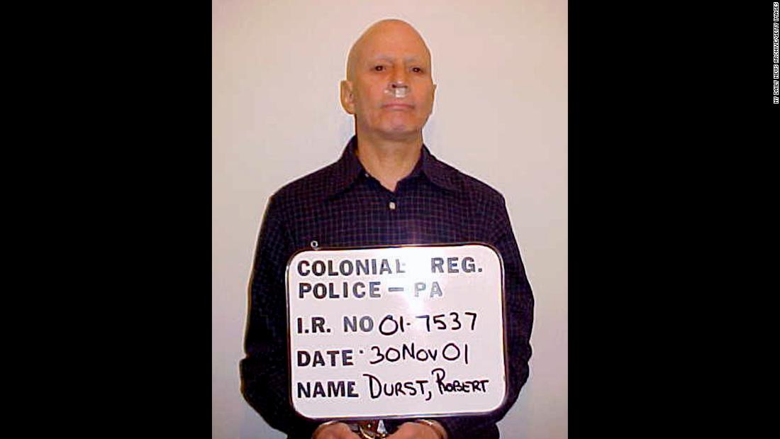Durst's police booking photo in November 2001, after he jumped bail and was arrested in Pennsylvania. Durst was captured for shoplifting a sandwich even though he had hundreds of dollars in his pocket.