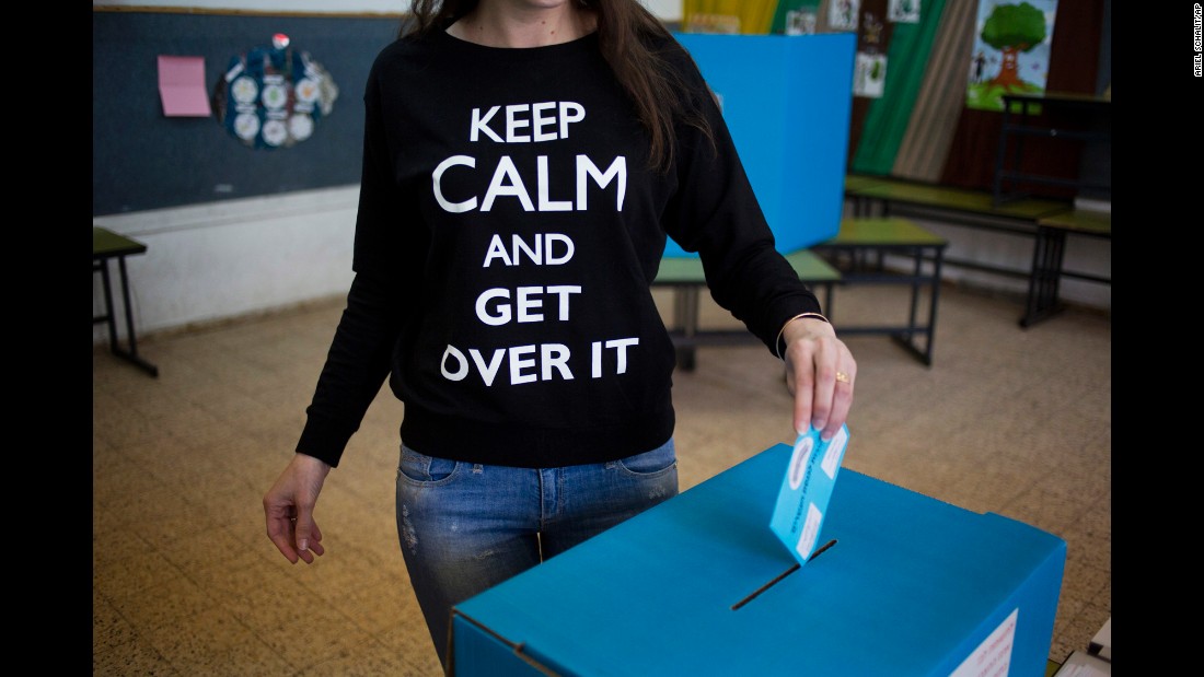 A woman casts her vote in Netanya, Israel, on March 17.