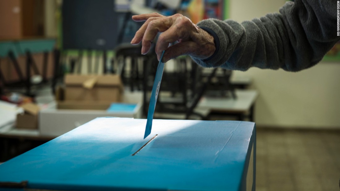 A voter casts a ballot in Tel Aviv on March 17.