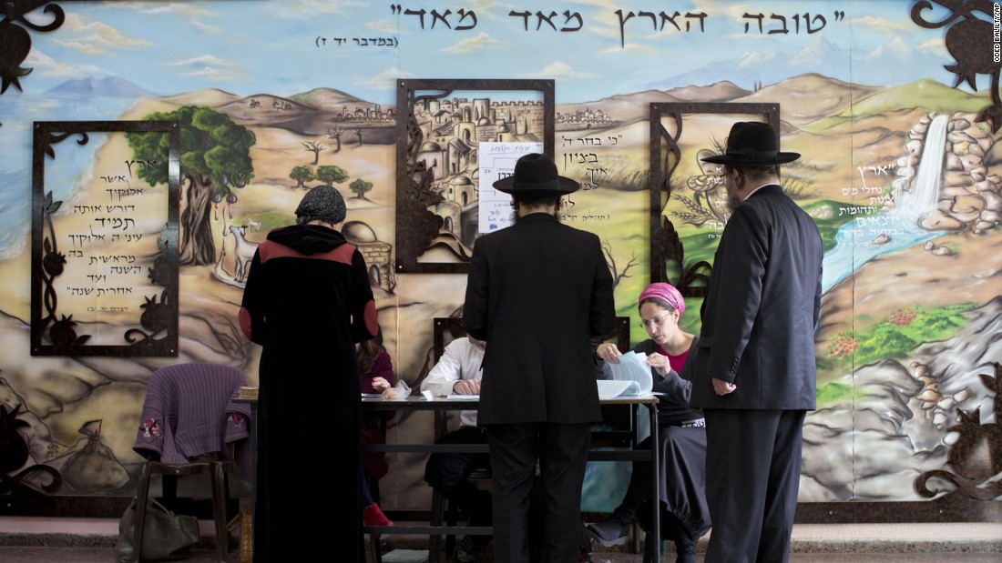 People line up to vote in Bnei Brak on March 17.