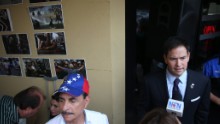 Rubio speaks to the media at the Doral restaurant in April 2014.