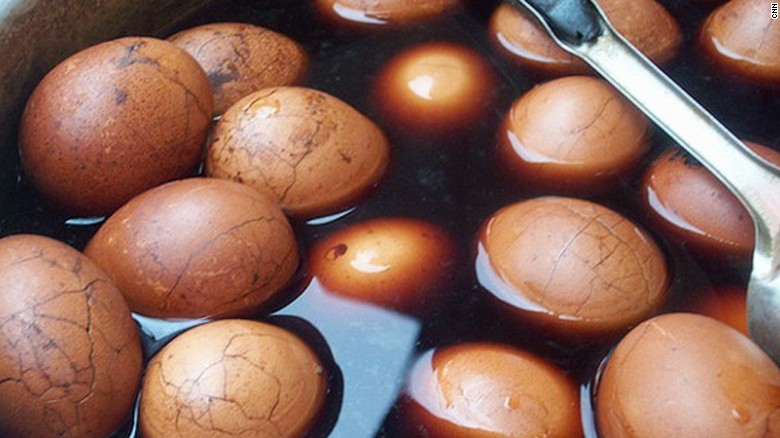 Tea eggs. Made with tea and eggs.