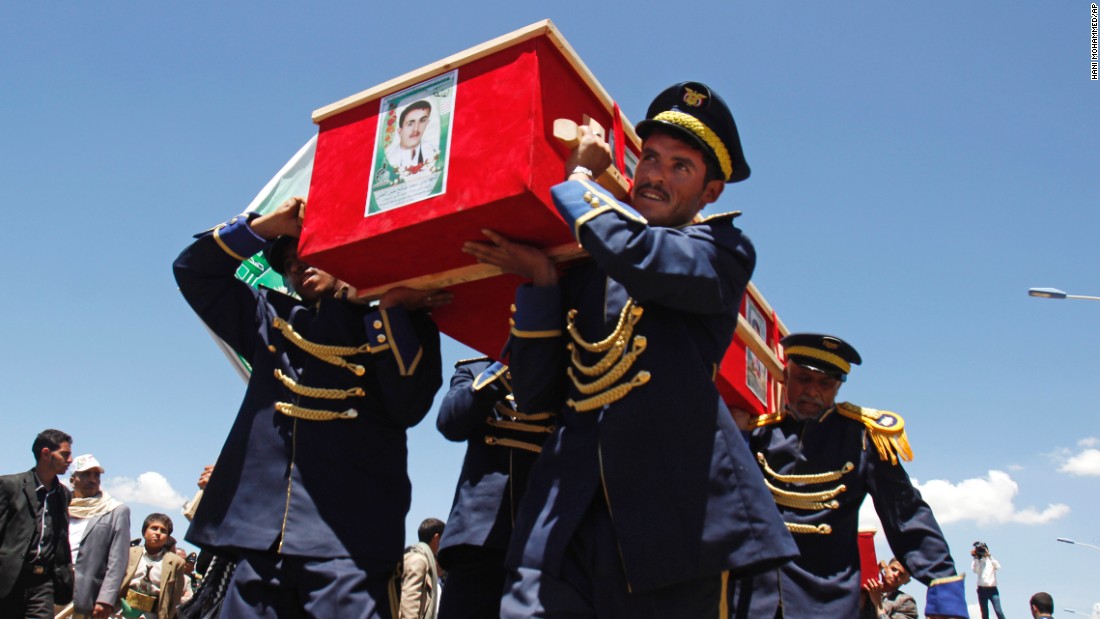 On March 25, honor guards in Sanaa carry the coffins of victims who were killed in&lt;a href=&quot;http://www.cnn.com/2015/03/20/world/gallery/yemen-attack/index.html&quot; target=&quot;_blank&quot;&gt; suicide bombing attacks&lt;/a&gt; several days earlier. Deadly explosions in Sanaa rocked two mosques serving the Zaidi sect of Shiite Islam, which is followed by the Houthi rebels that took over the capital city in January.