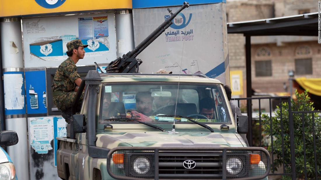 Houthi militiamen sit on a pickup truck mounted with a heavy machine gun March 26 in Sanaa. Houthis are Shiite Muslims who have long felt marginalized in Yemen, a majority Sunni Muslim country. The Saudis and their Sunni allies consider the Houthis proxies for the Shiite government of Iran and fear another Shiite-dominated state in the region.