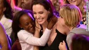 Actress Angelina Jolie hugs her children Zahara Marley Jolie-Pitt, left, and Shiloh Nouvel Jolie-Pitt, right, after winning the award for favorite villain in &quot;Maleficent&quot; during Nickelodeon&#39;s 28th Annual Kids&#39; Choice Awards at The Forum on Saturday, March 28, in Inglewood, California. Click through for more pictures of Jolie at the awards: 