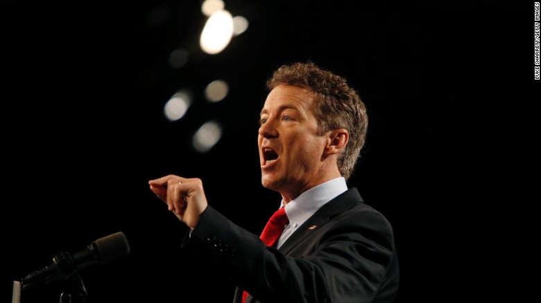 U.S. Sen. Rand Paul delivers remarks while announcing his candidacy for the Republican presidential nomination during an event in Louisville, Kentucky, on Tuesday, April 7.