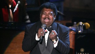 Percy Sledge belts out a vocal at his Rock and Roll Hall of Fame ceremony in 2005.