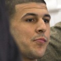 Former New England Patriots football player Aaron Hernandez listens as the guilty verdict is read during his murder trial at the Bristol County Superior Court in Fall River, Mass., Wednesday, April 15, 2015.  Hernandez was found guilty of first-degree murder in the shooting death of Odin Lloyd in June 2013.  He faces a mandatory sentence of life in prison without parole.  (Dominick Reuter/Pool Photo via AP)