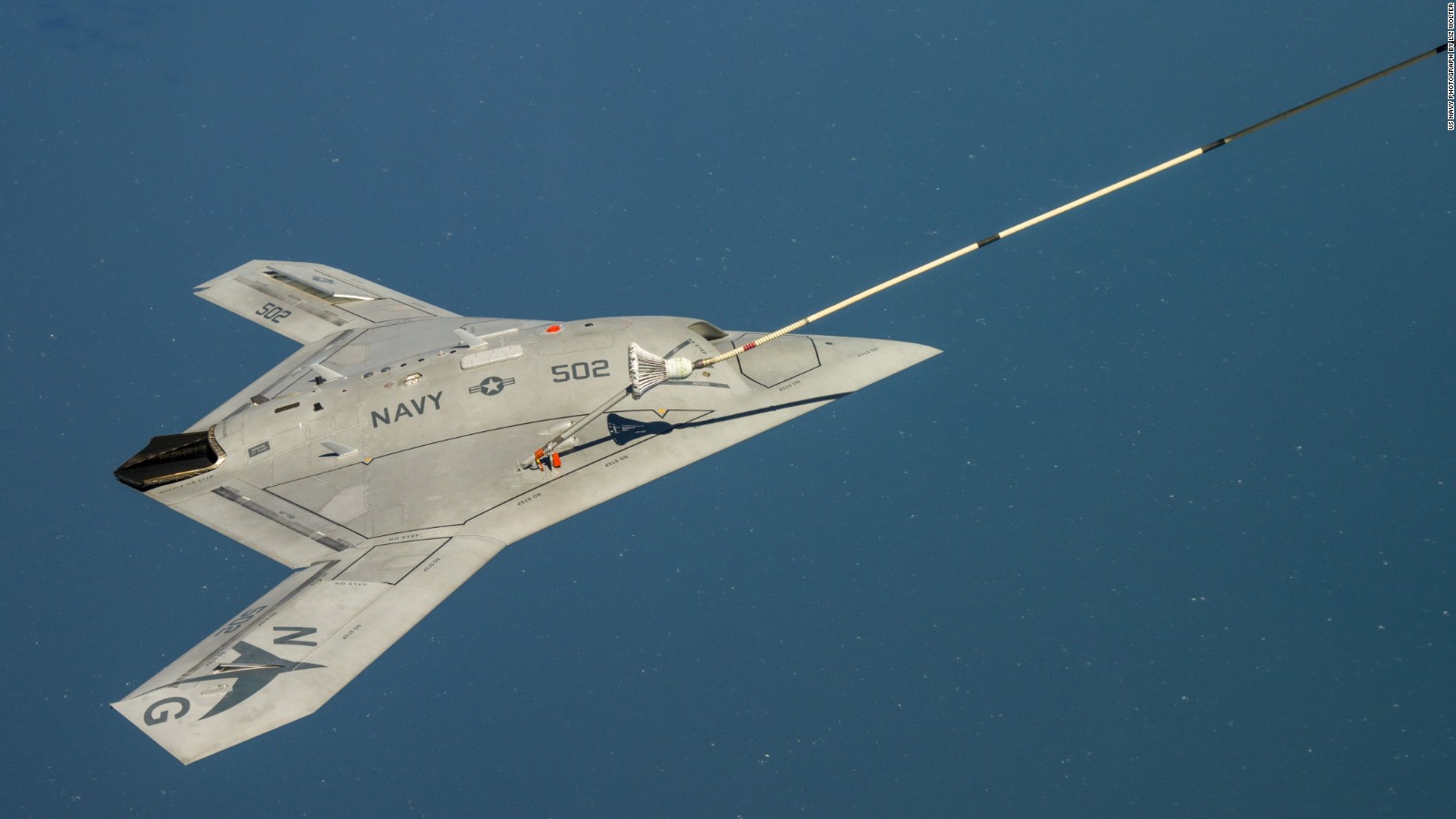 The X-47B receives fuel in flight April 22nd.
