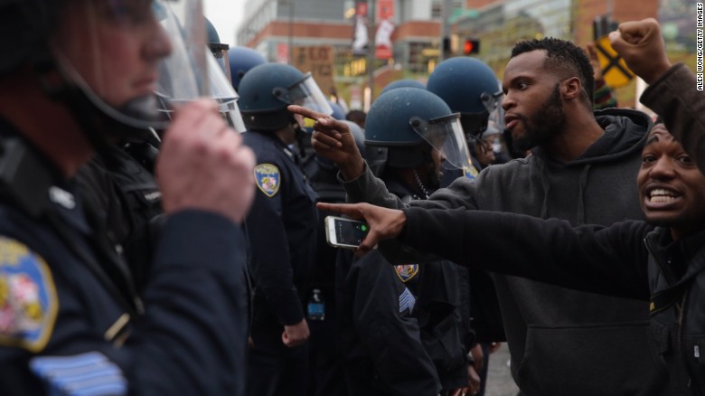Protesters and police square off April 25.
