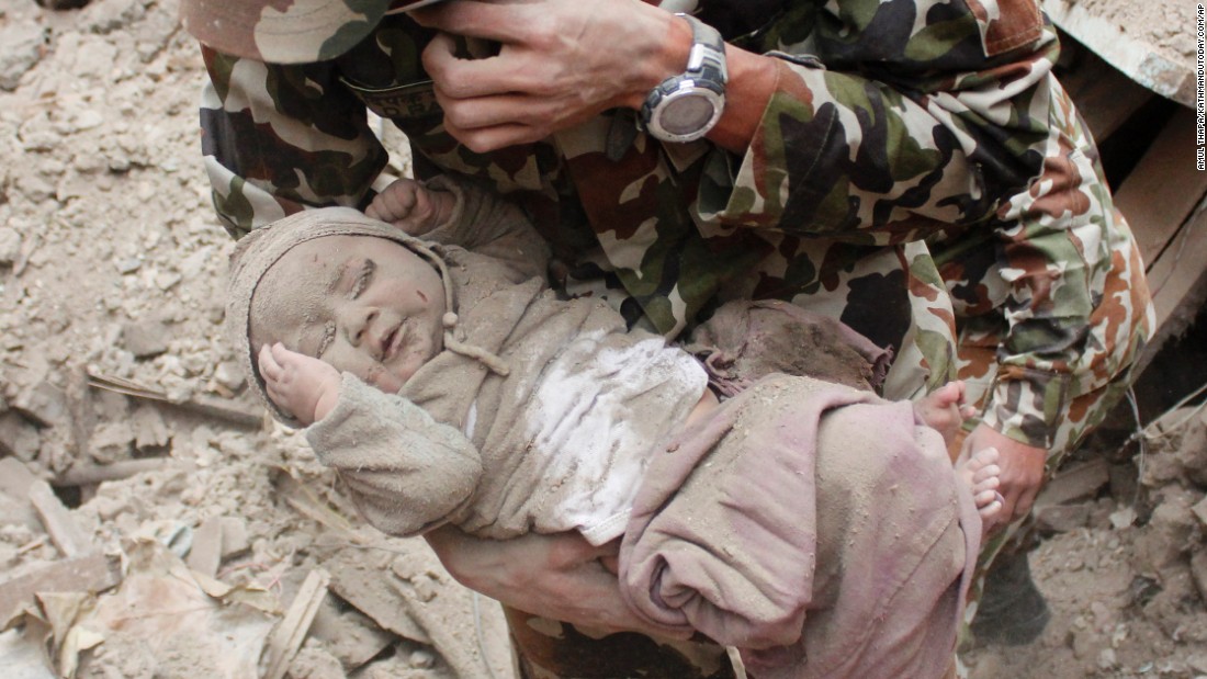 The newspaper that provided photographs of the baby's rescue says the Nepalese army initially left the site, thinking the baby had not survived. Hours later when the infant's cries were heard, soldiers came back and rescued him.