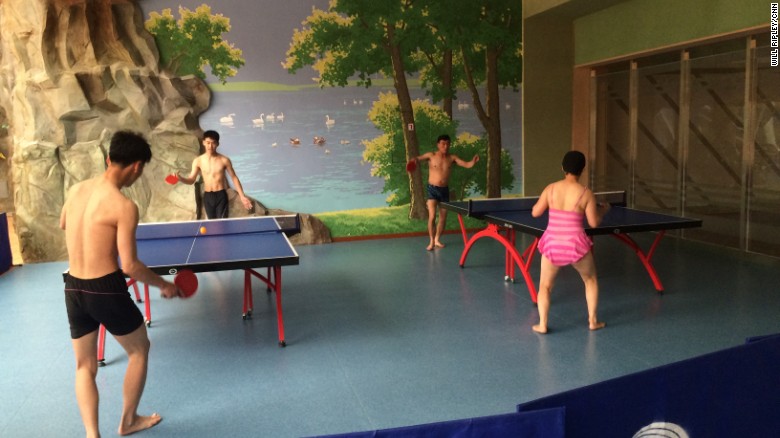 Pyongyang residents play table tennis at a water park in the North Korean capital.