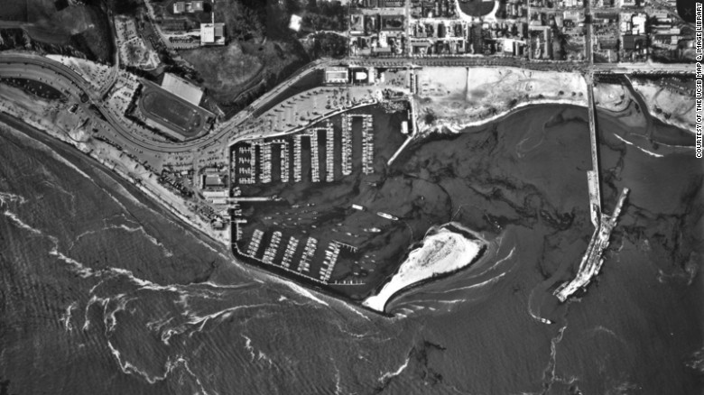 Santa Barbara Harbor after what was then the worst oil spill in U.S. history, in February 1969.