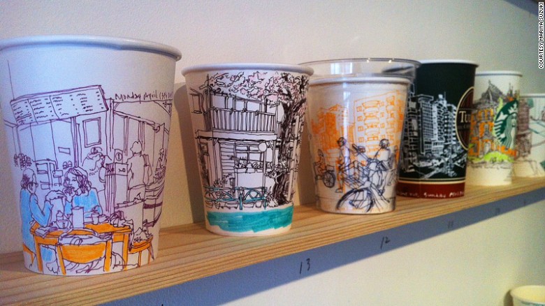 Hogan credits the idea to his illustrator friend Mariya Suzuki, who held an exhibition called &quot;Coffee People,&quot; documenting cafe life. She invited other artists to draw on coffee cups for the show.