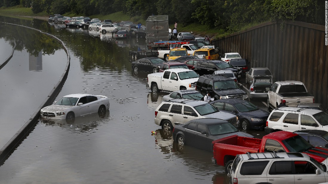 Vehicles in Houston are stranded on Interstate 45 on May 26.