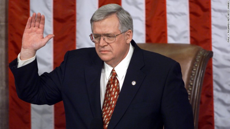 Hastert is sworn in as speaker of the House of Representatives on January 6, 1999, during the  opening session of the House in Washington. Hastert replaced Newt Gingrich. 