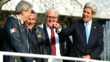 Italian Foreign Minister Paolo Gentiloni, from left, Luebeck's Mayor Bernd Saxe, German Foreign Minister Frank-Walter Steinmeier and Kerry take a boat cruise during a meeting of G-7 foreign ministers in Luebeck, Germany, on April 15. The foreign ministers met to discuss global political and security issues ahead of a G-7 summit to take place in June 2015 in southern Germany.