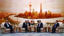 Kerry and U.S. President Barack Obama meet with Zhang Dejiang, chairman of the Standing Committee of China's National People's Congress, on November 12, 2014, at the Great Hall of the People in Beijing.