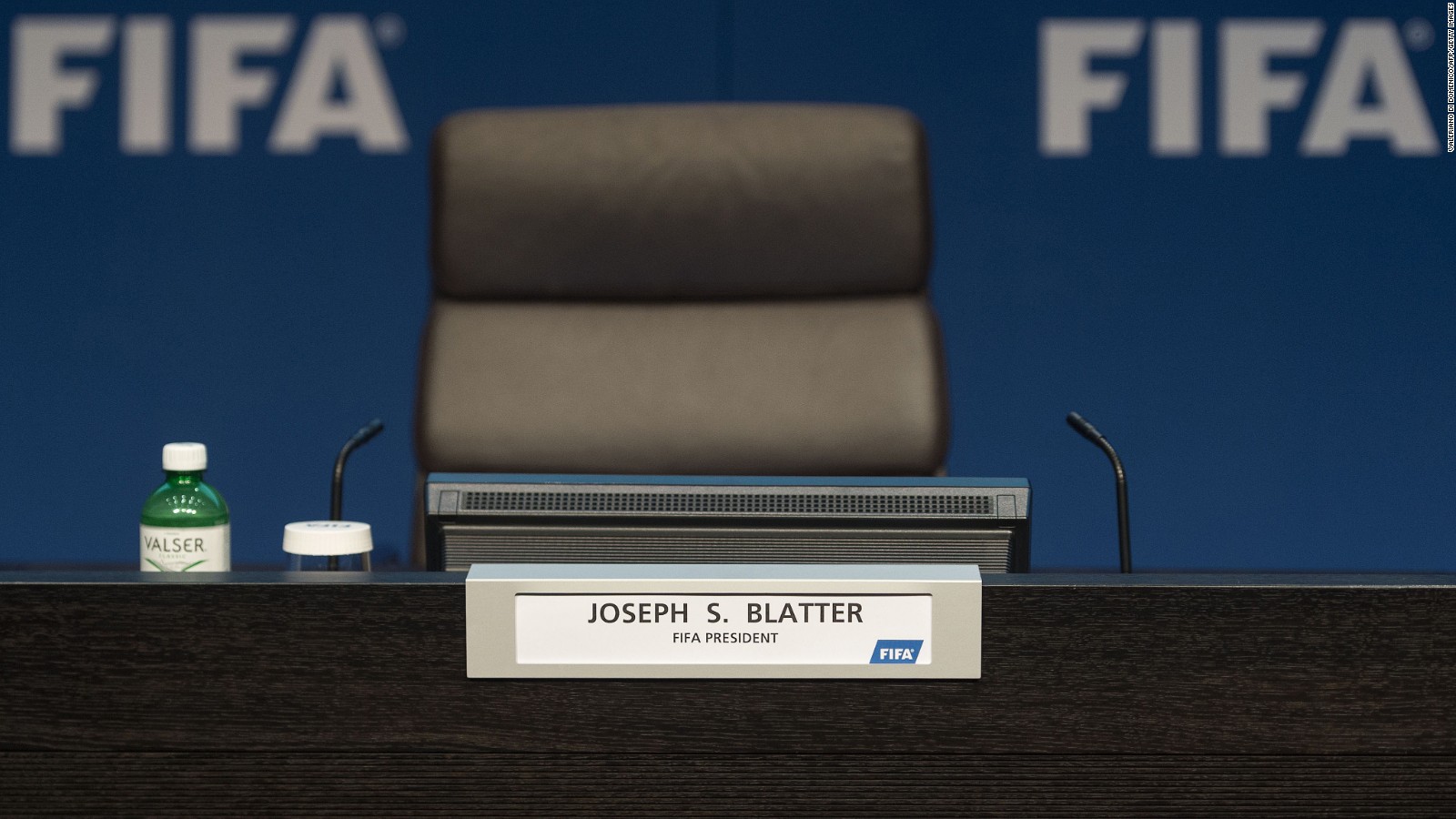 The chair of FIFA President Joseph S. Blatter is ready before a press conference on June 2, 2015 at the headquarters of the FIFA (Worlds football governing body) in Zurich. FIFA admitted that it had processed a $10 million (some 9 million euros) payment from South Africa to a disgraced football official but denied that the world body's Secretary General, French Jerome Valcke, was involved. AFP PHOTO / VALERIANO DI DOMENICO (Photo credit should read VALERIANO DI DOMENICO/AFP/Getty Images)