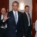 U.S. President Barack Obama and House Minority Leader Nancy Pelosi leave the Gabriel Zimmerman room on Capitol Hill, June 12, 2015 in Washington, D.C. 