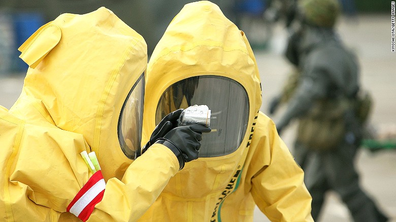 Rescue workers take part in a trial in 2008 in Tokyo, Japan, to improve the city&#39;s response to a &quot;dirty bomb&quot; attack. 