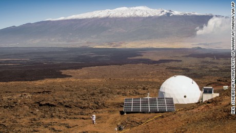 This photo, provided by the University of Hawaii at Manoa HI-SEAS Human Factors Performance Study, shows the scientists' dome home, on the bleak slopes of dormant volcano Mauna Loa near Hilo on the Big Island of Hawaii, on March 10, 2015. 