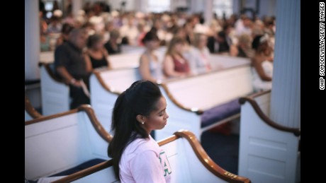 Mourners gather for a community prayer service at Second Presbyterian Church in Charleston on June 18.