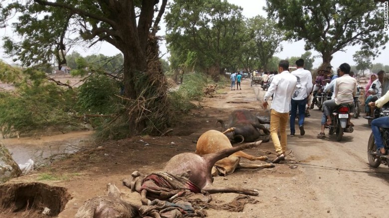 Monsoon rains in India&#39;s Amreli diamond district have wiped out homes, livestock and lives.